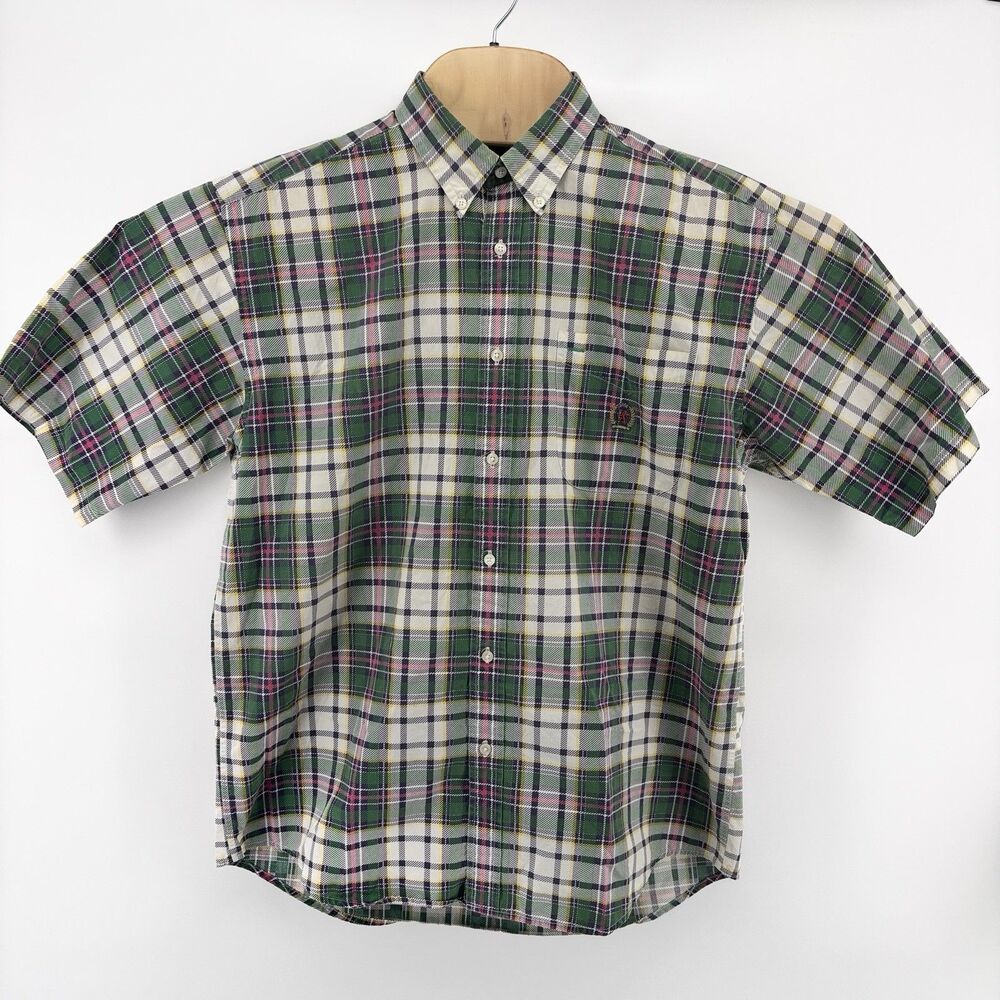 Tommy Hilfiger Mens XL 100% Cotton Plaid Tartan Short Sleeve Button Up Shirt